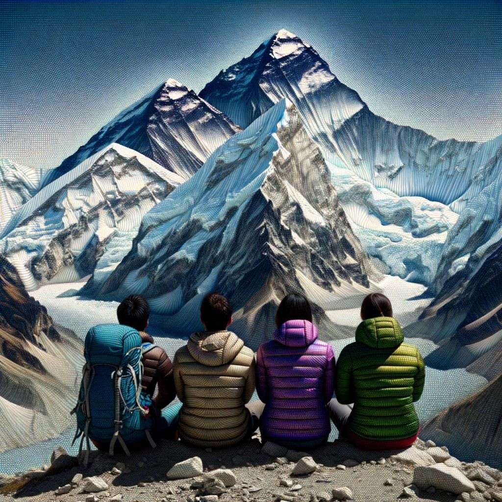 a detailed image of someone gazing at Mount Everest, created by using Fourier series